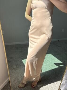 Formfit Nude Lace Trim Maxi Slip Dress Size 32 Long Y2K Lingerie Dress